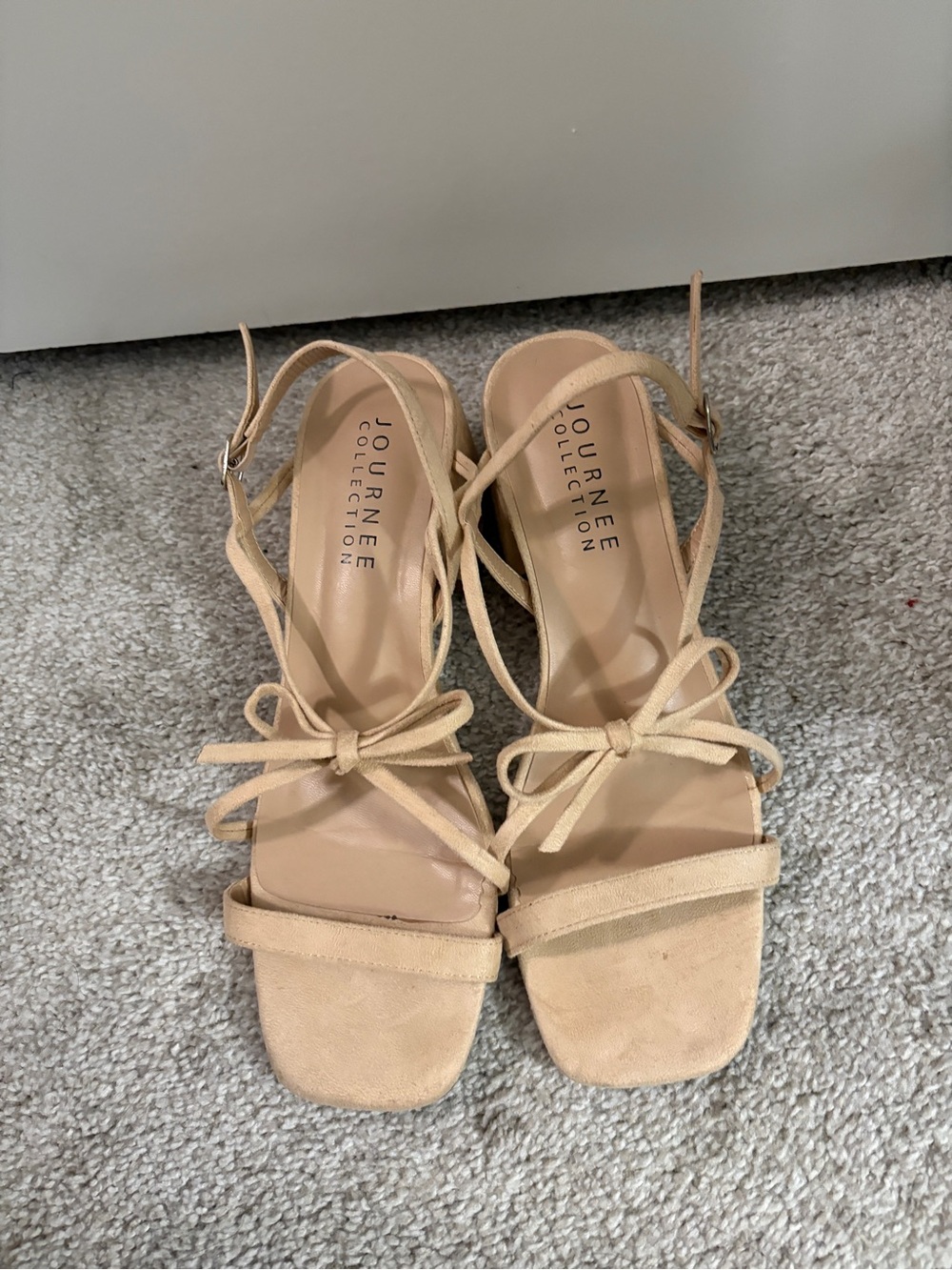 Journee Collection Nude Bow Strappy Block Heel Sandals